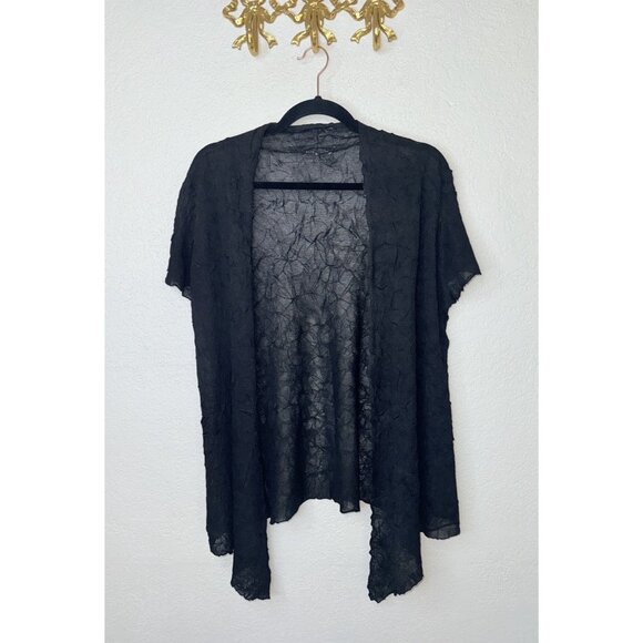 EILEEN FISHER  Cardigan Sweater Medium Black Open Knit Minimalist Lightweight K - Picture 1 of 5